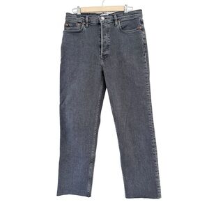 RE/DONE High Rise Stove Pipe Jeans Stoned Noir Size 31 Raw Hem Button Fly